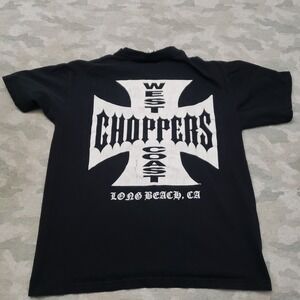 Vintage Choppers West Coast Mens Medium Black Y2K WCC Long Beach Ca Short Sleeve